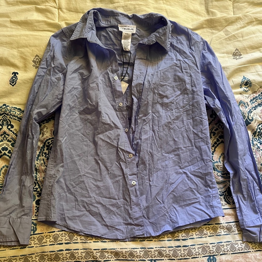 For The Republic blue button down shirt